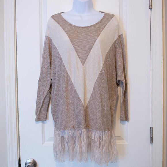 lace lagenlook oversized coastal cowgirl boho arrow variegated sweater L a'reve - Picture 1 of 9